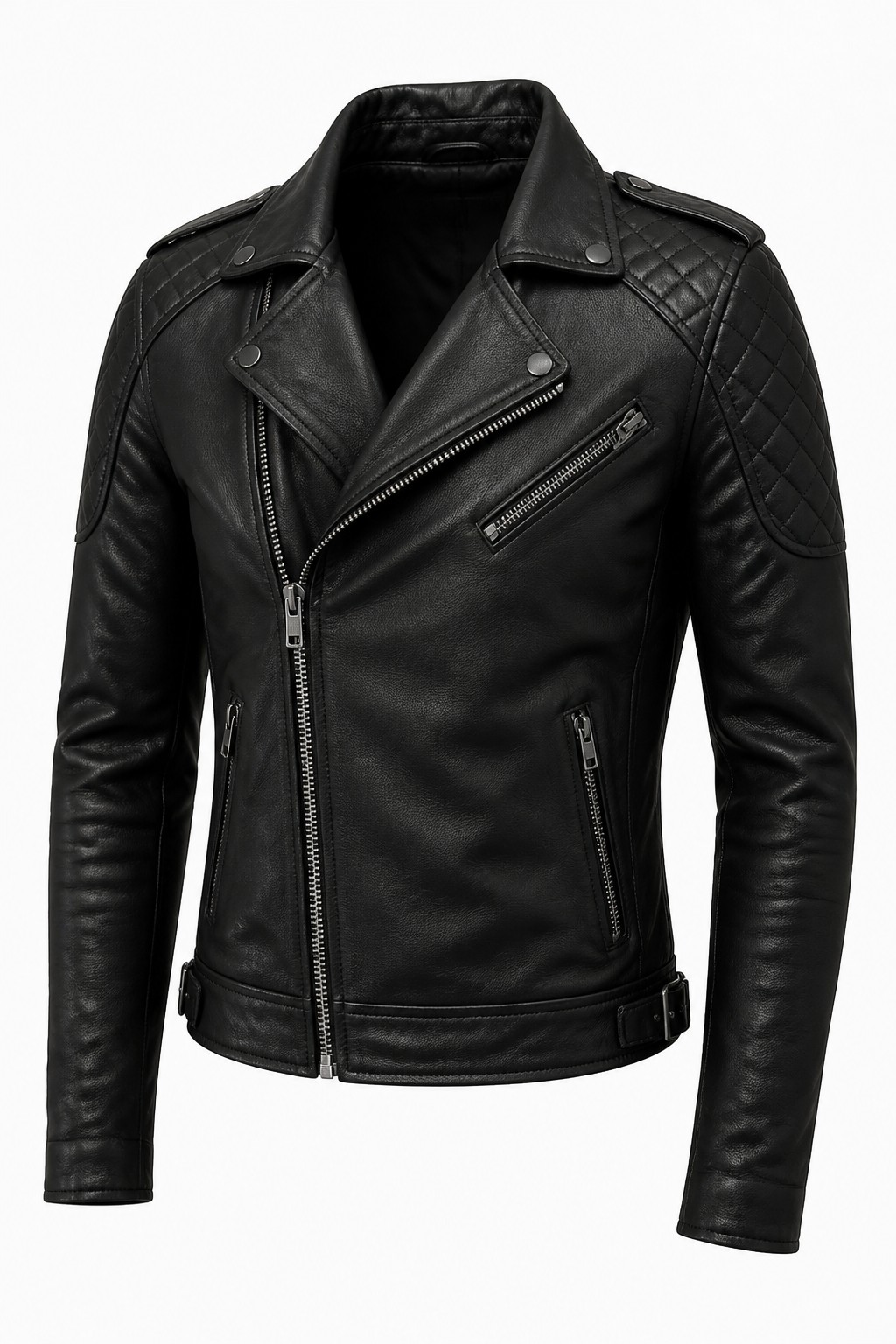 Diamond-Quilted Biker Leather Jacket