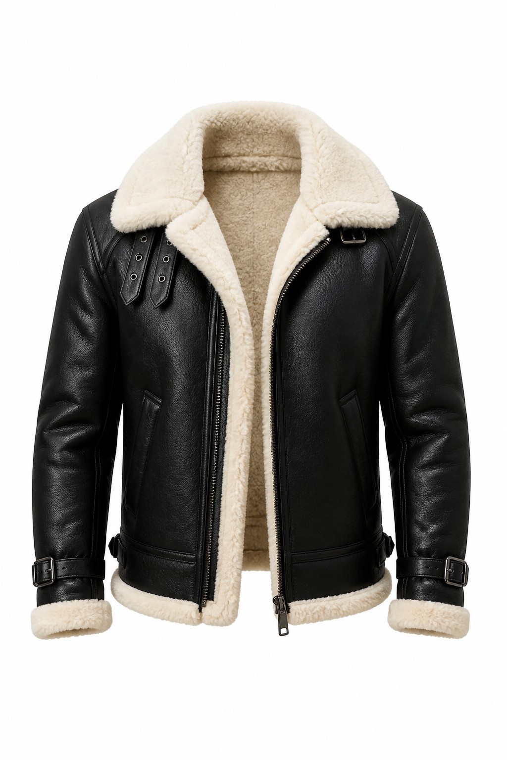 Winter Shearling Fur-Lined Leather Aviator Jacket